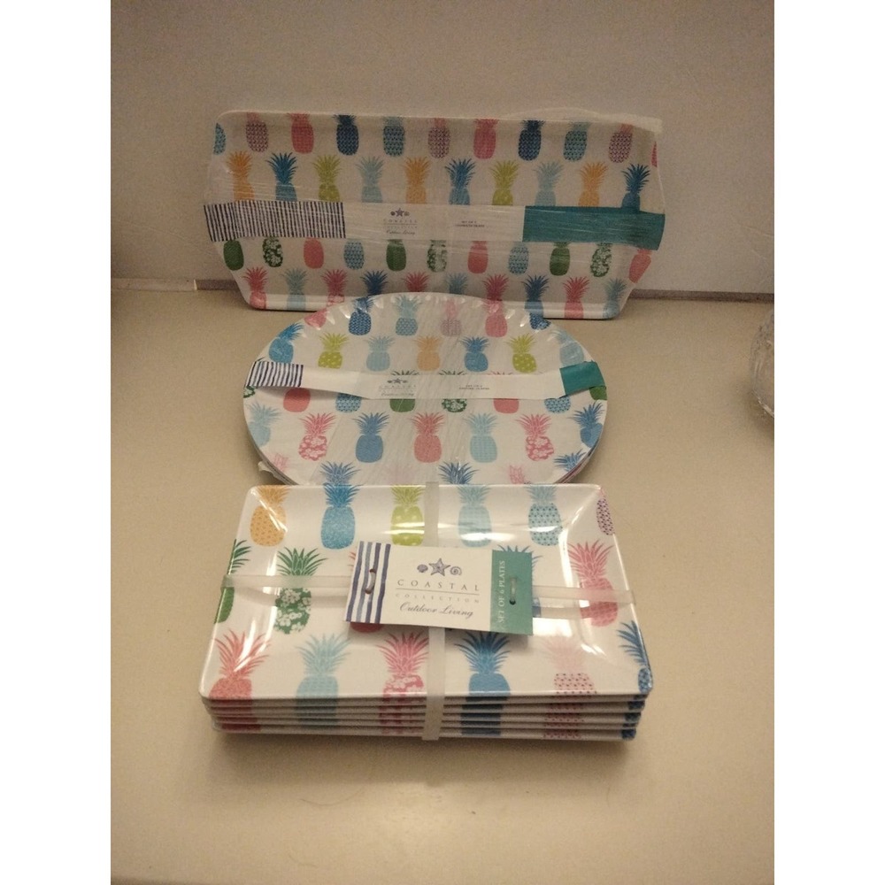 Set of 14 Coastal Living Melamine plates Sandwich server round rectangular